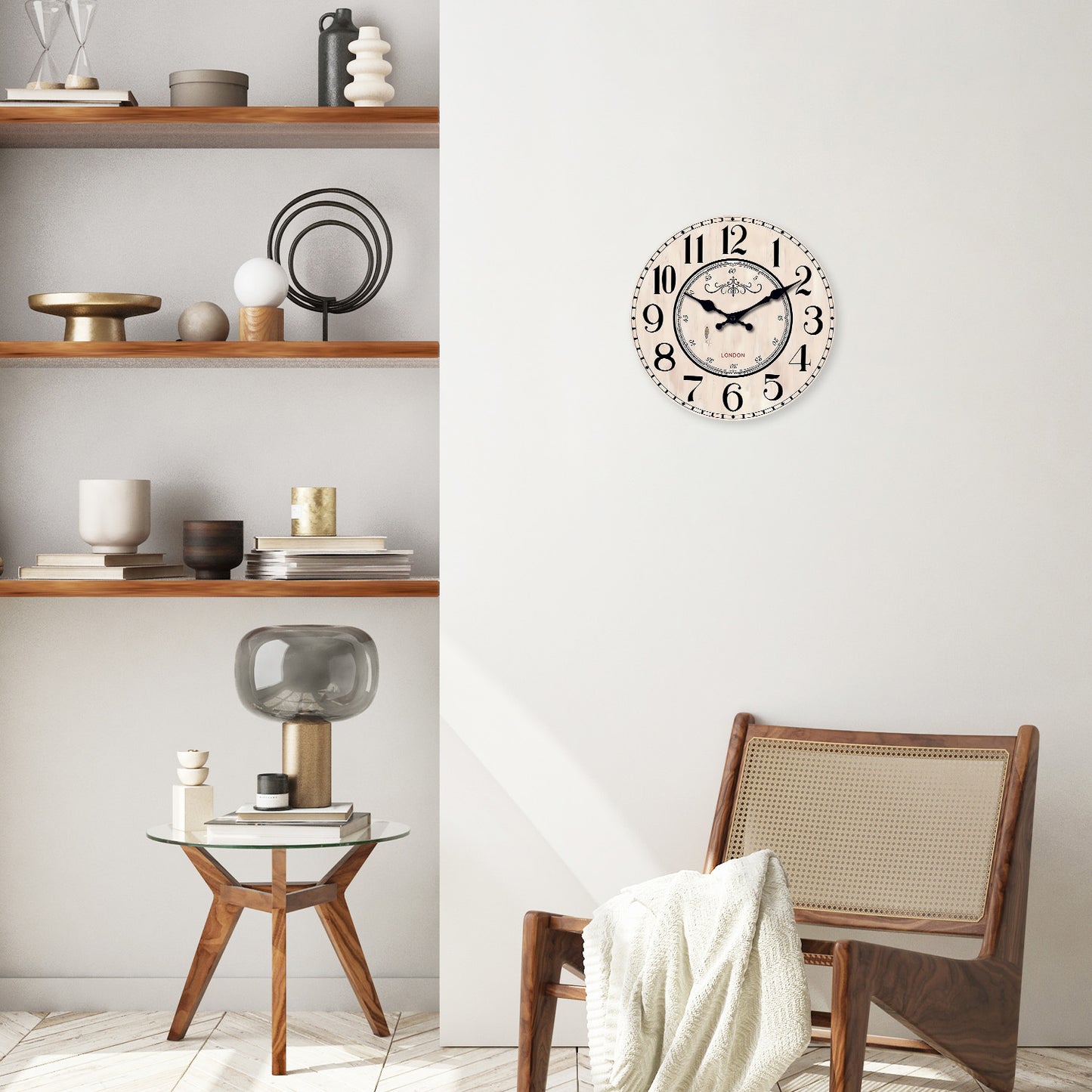 Vintage London Wooden Wall Clock Silent Non-ticking Battery Operated for Living Room