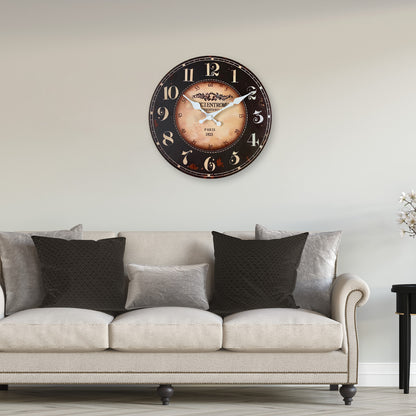 Orologio da parete decorativo rotondo in MDF, stile parigino, nero, con ore e minuti, per ufficio, sala da pranzo, silenzioso e senza ticchettio.