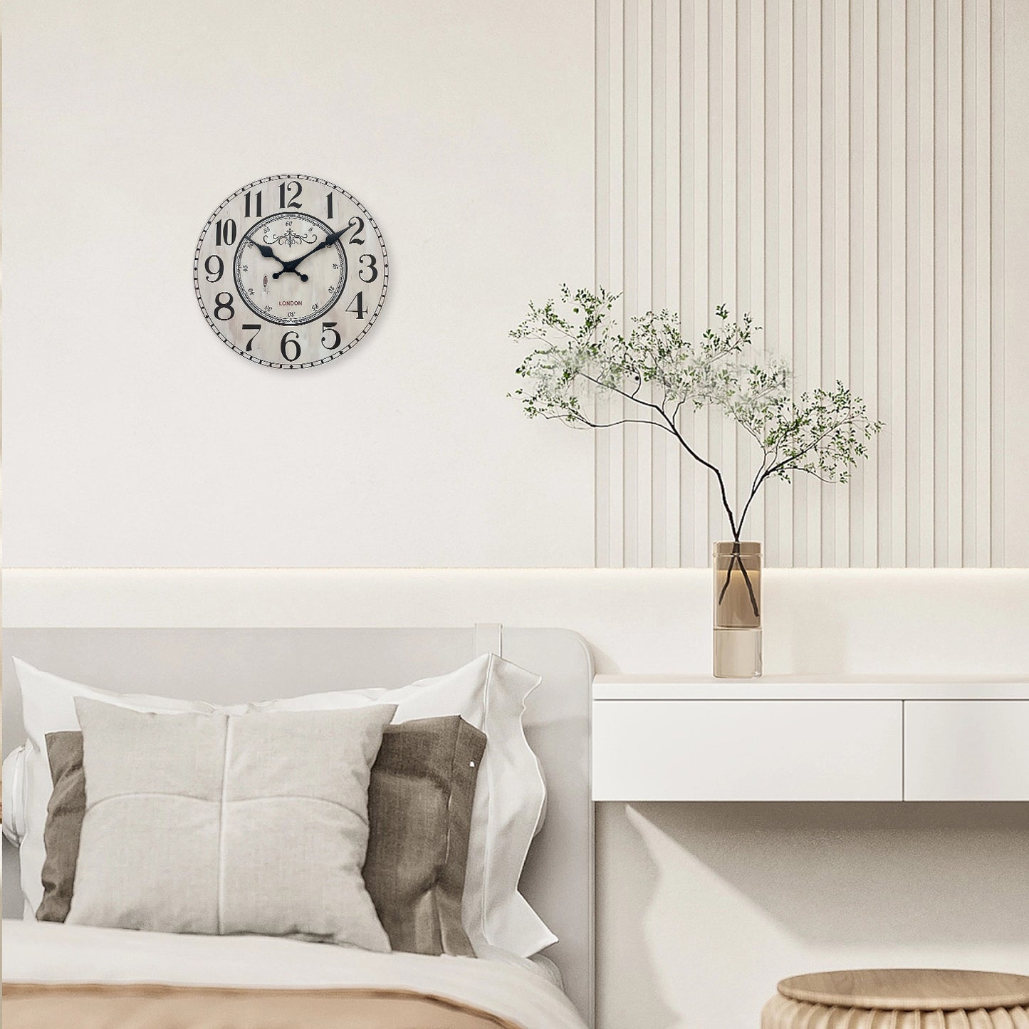 Vintage London Wooden Wall Clock Silent Non-ticking Battery Operated for Living Room