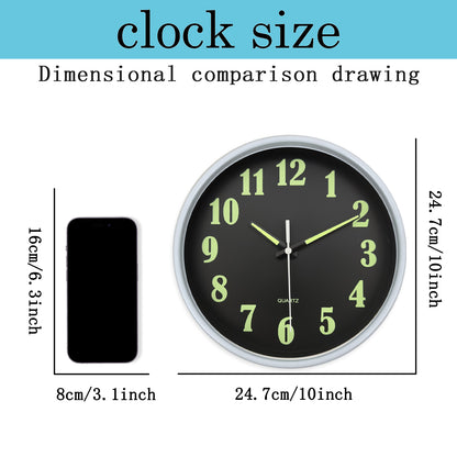 Constantplanet Modern Wall Clock Glow in The Dark 10 Inch Silent Non-Ticking Battery Operated - Analog Small Classic for Office, Living Room