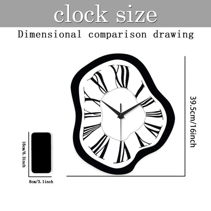 16 Inch Distorted Wooden Wall Clock Silent Modern Roman Numerals Minimalist Decor for Living Room, Bedroom, Office