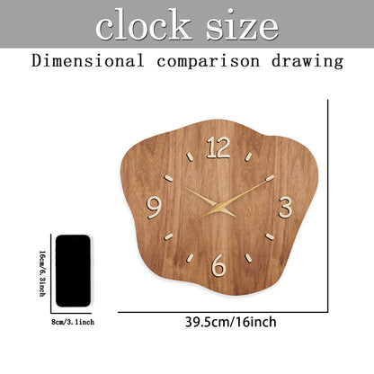 Irregular Wooden Silent Non-Ticking Wall Clock Battery Operated Asymmetrical Clock Wall Decoration for Living Room