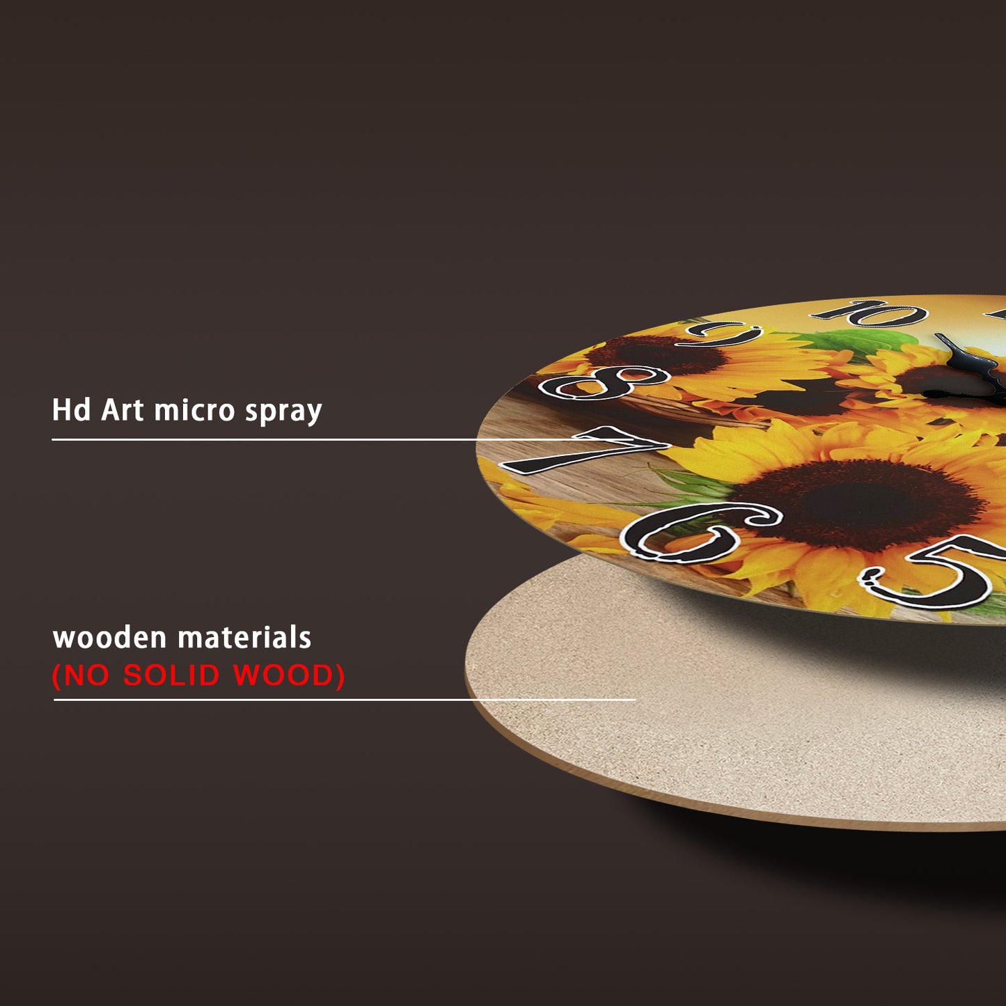 Sunflower Clock for Kitchen Wall Clock – Silent Non Ticking Rustic Farmhouse Style Wall Clock