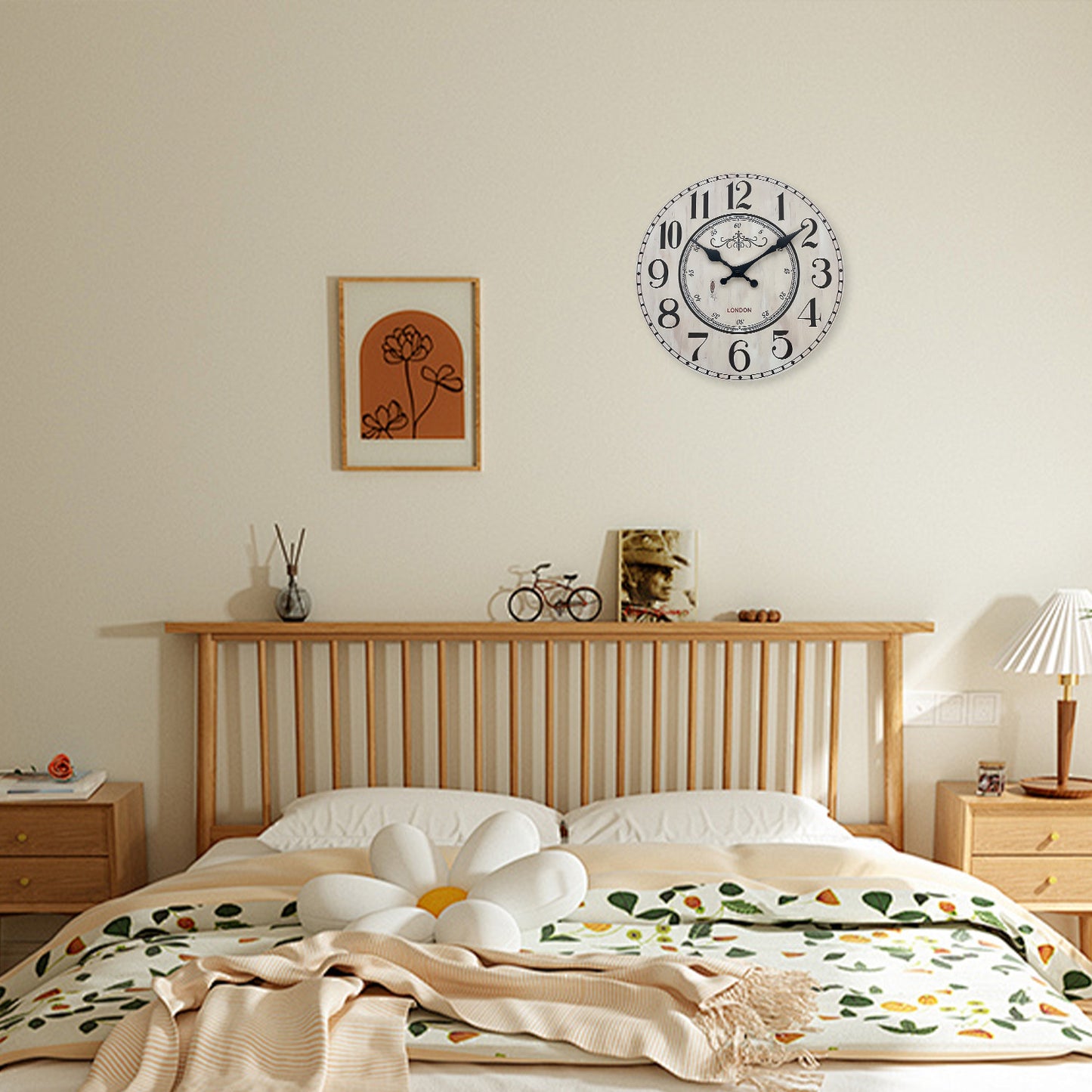 Vintage London Wooden Wall Clock Silent Non-ticking Battery Operated for Living Room