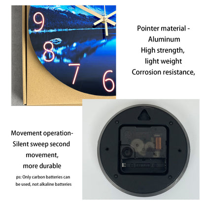 Wall Clock Glass Starry Sky Silent Blue Modern Creative Design Original Non-Ticking Decorative for Living Room Bedroom Office Kitchen