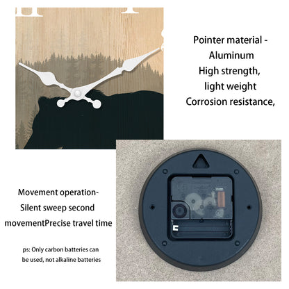 Bear Wooden Wall Clock Battery Operated Farmhouse Clocks for Living Room Kitchen Decor