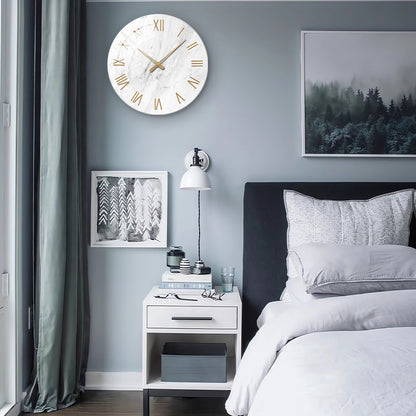 Texture Series White Marble Tempered Glass Wall Clock