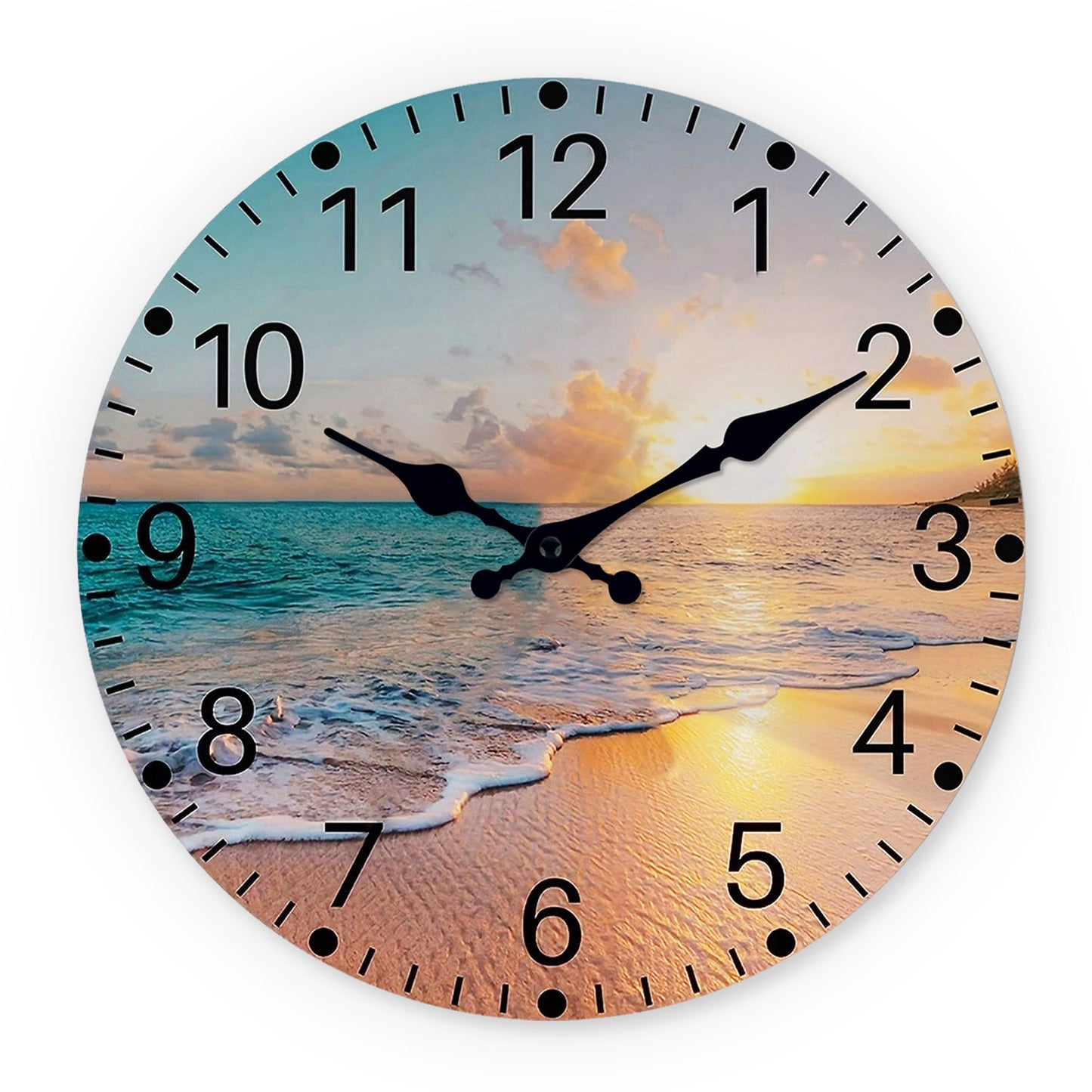 Sea Beach Blue Sky with Sunnest Non-Ticking Silent wall clock Non-Ticking Silent-home Decoration coastal clock