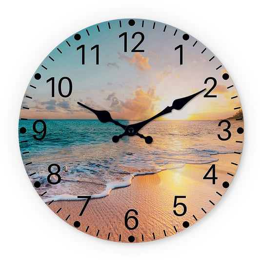 Sea Beach Blue Sky with Sunnest Non-Ticking Silent wall clock Non-Ticking Silent-home Decoration coastal clock