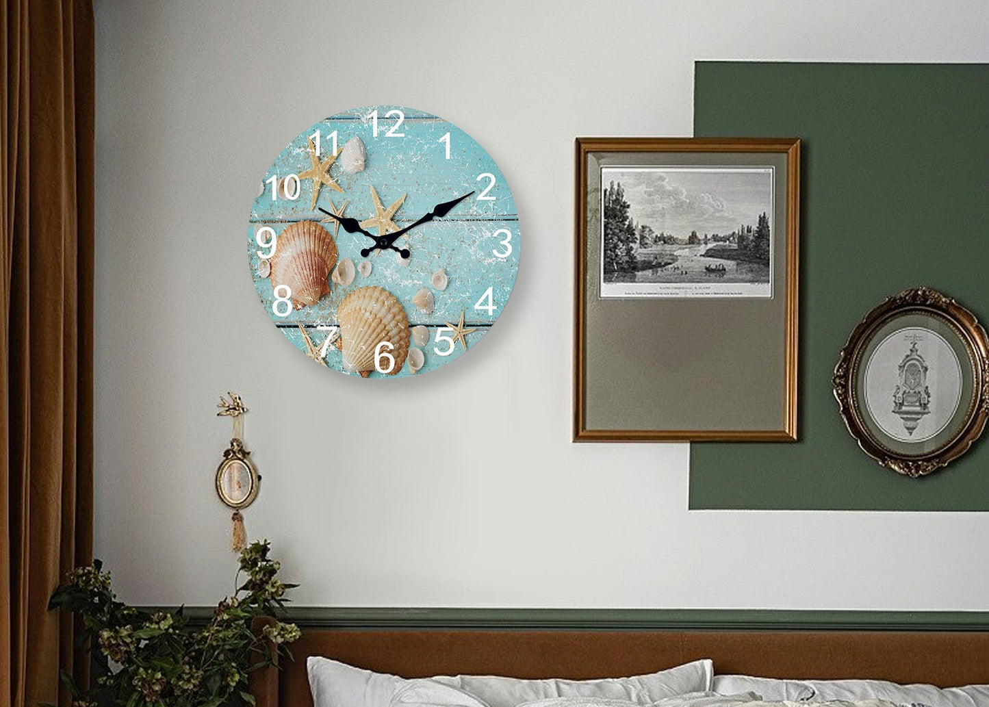 Blue Ocean Shell Wall Clock Elegant Seashell Wall Clock Coastal Decor For Wall