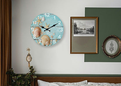 Blue Ocean Shell Wall Clock Elegant Seashell Wall Clock Coastal Decor For Wall