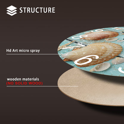 Blue Ocean Shell Wall Clock Elegant Seashell Wall Clock Coastal Decor For Wall