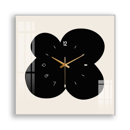 Design Series Lovely Flower Tempered Glass Square Wall Clock (Black)