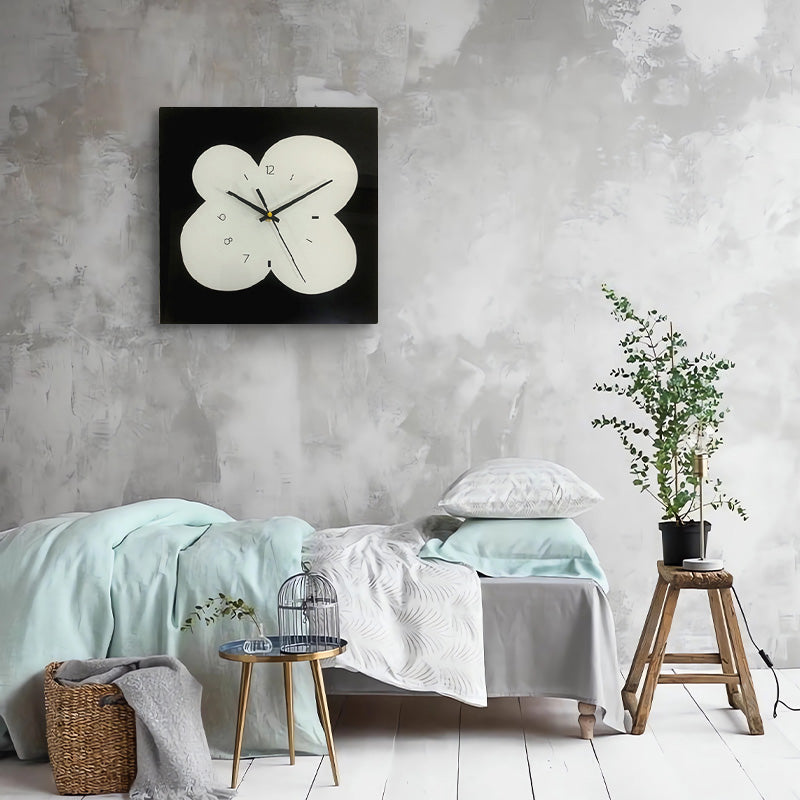 Design Series Lovely Flower Tempered Glass Square Wall Clock (Black)