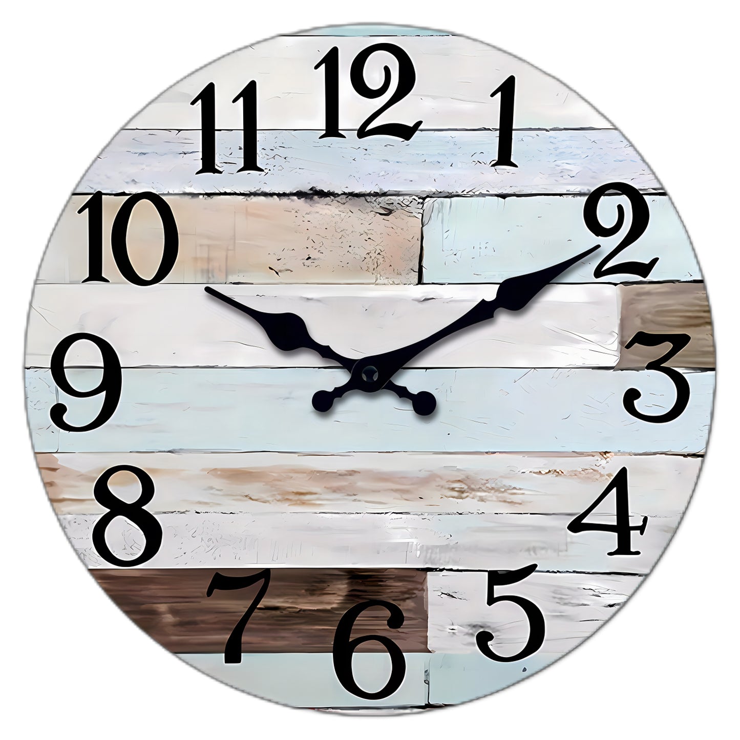 Beach Wall Clocks Battery Operated Non-Ticking Silent Wall Clock Analog Round Blue for Living Room Kitchen (No Solid Wood, it is with MDF Material)