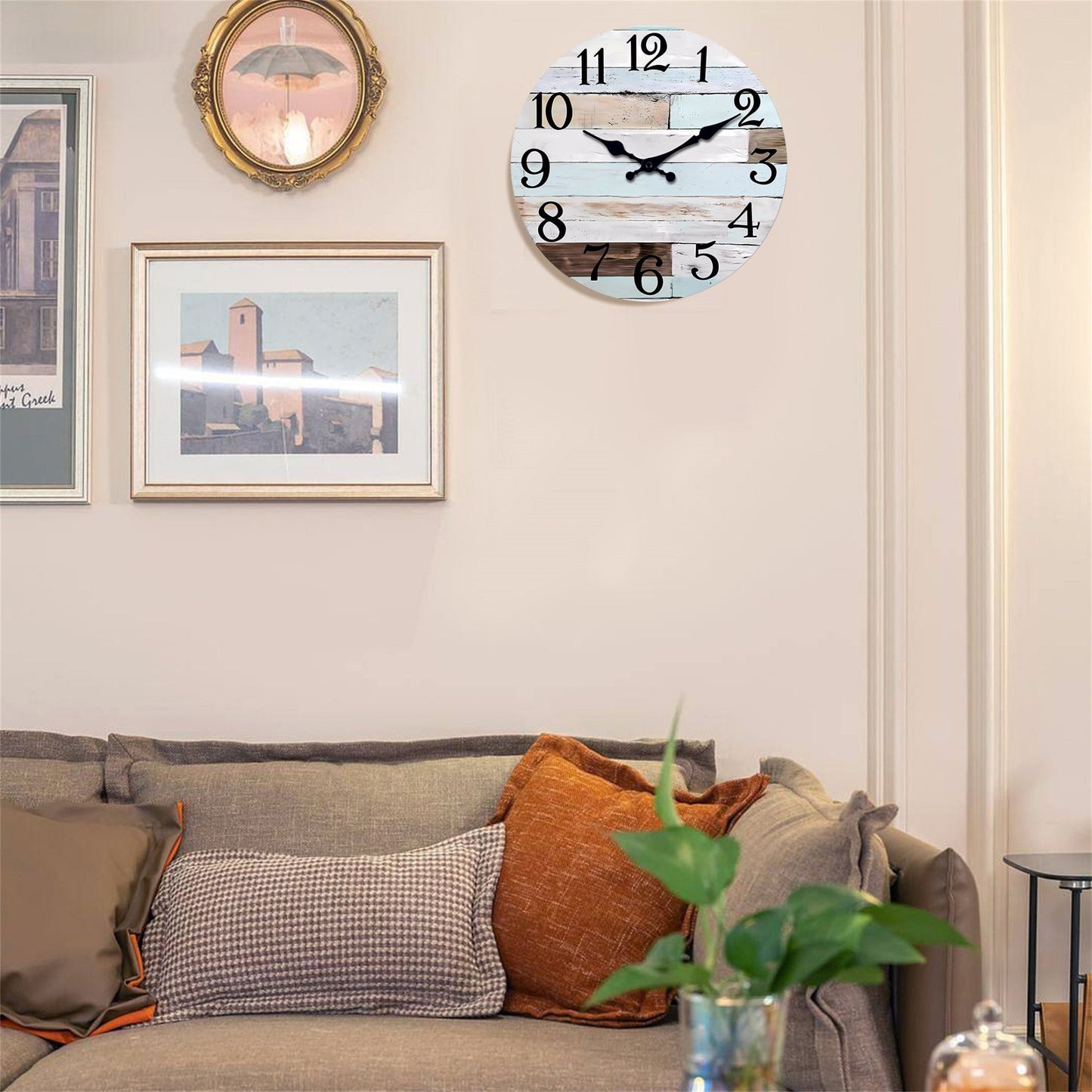 Constantplanet Blue Clash Livingroom Battery Operated Wall Clocks Silent Clock Non Ticking