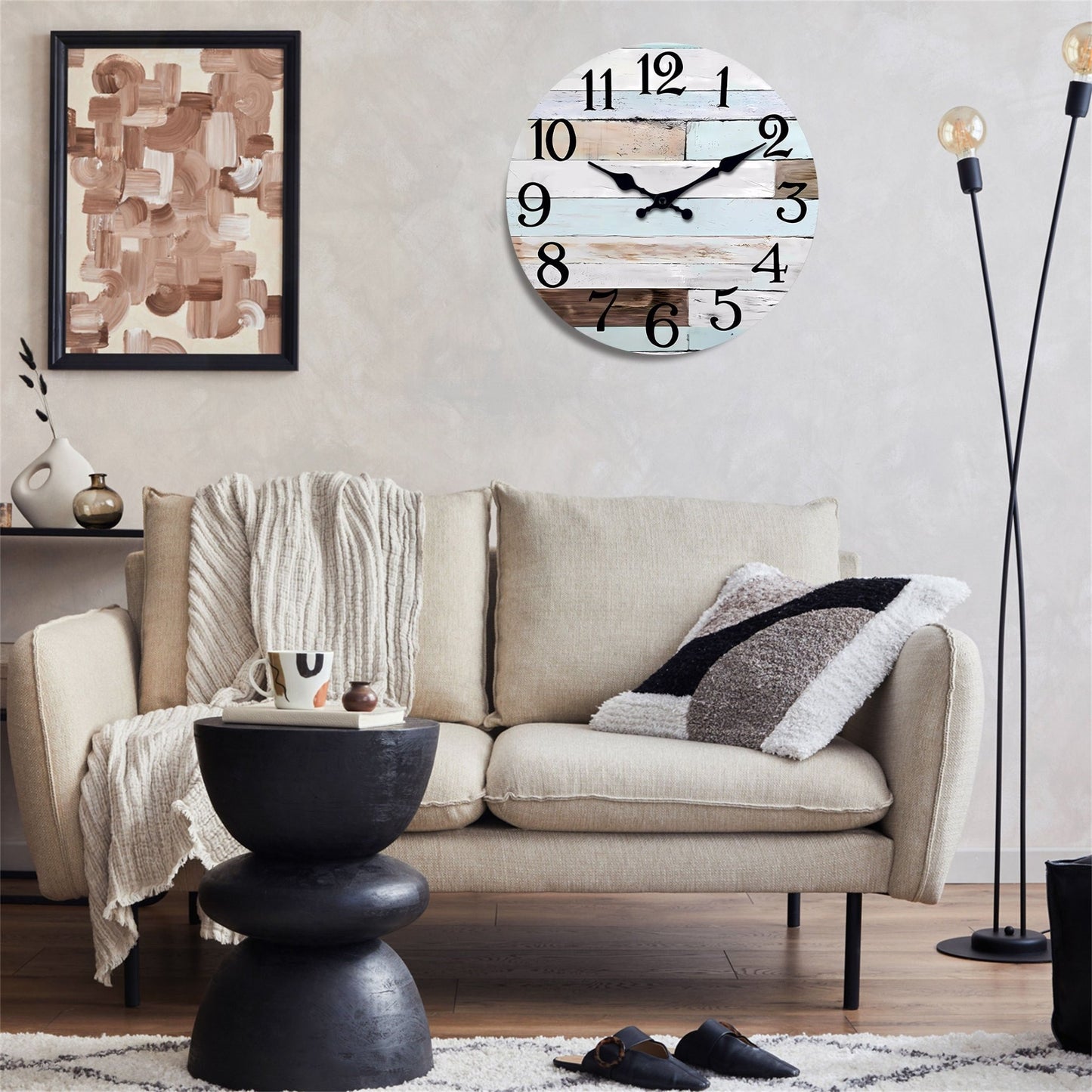 Constantplanet Blue Clash Livingroom Battery Operated Wall Clocks Silent Clock Non Ticking