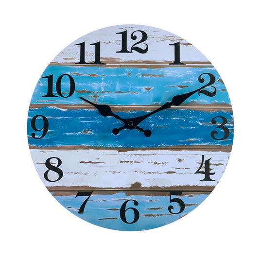 Vintage Wall Clock Stripes Hanging Round  MDF Wooden Non-Ticking Wall Clock - Wall  Decoration of Livingroom Bedroom Office