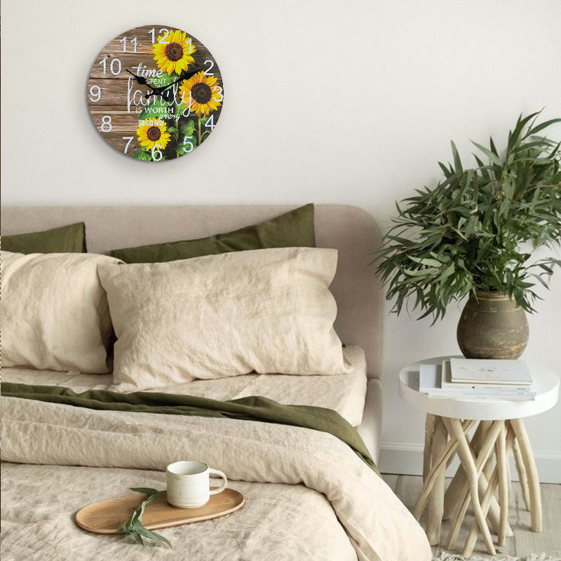 Floral Series Sunflowers MDF Plywood Wall Clock