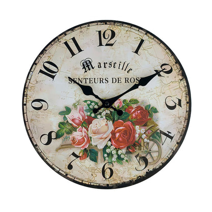 Floral Series Marseille Rose MDF Plywood Wall Clock