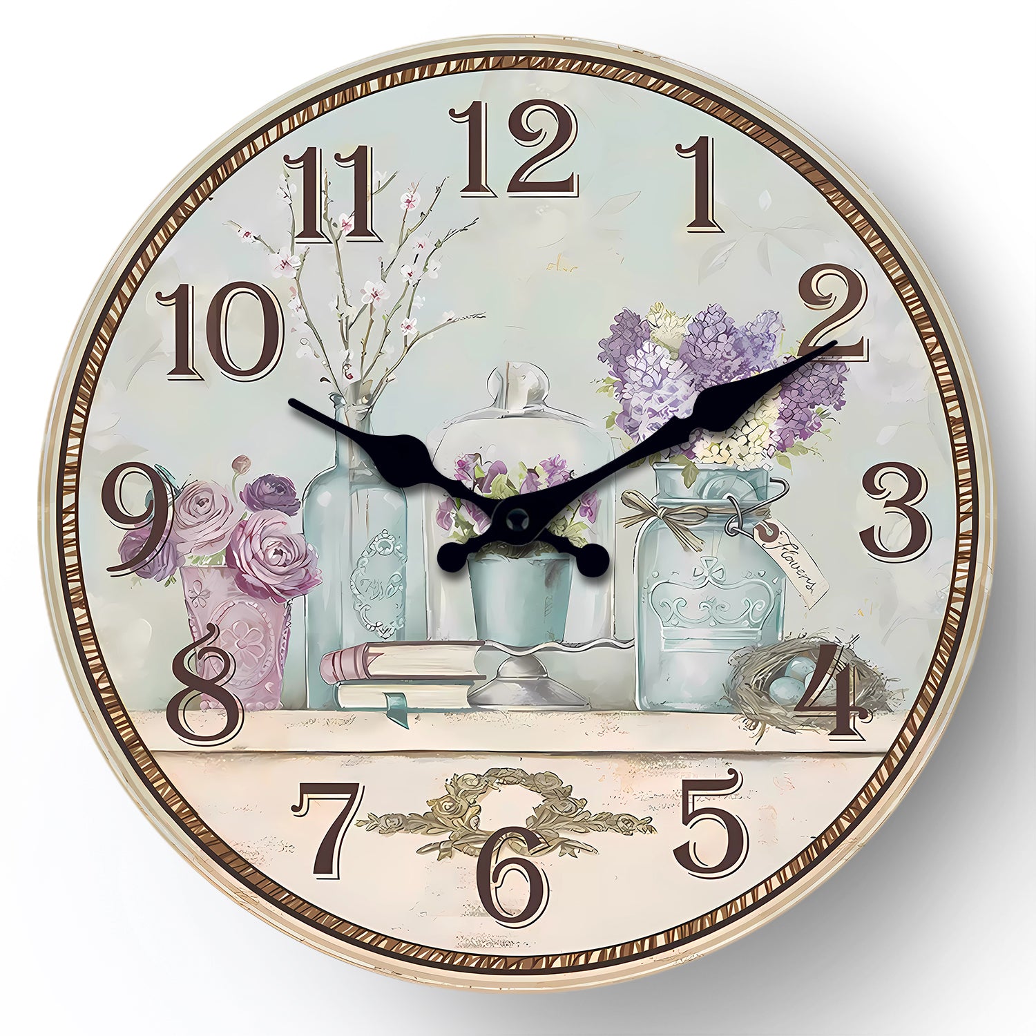 Lady's Vase Minimalist MDF Wall Clock – 10 Inch & 14 Inch Wall Clocks Battery Operated for Living Room Silent Non Ticking Wall Clock