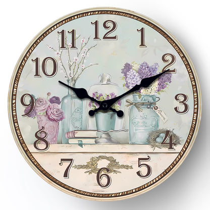 Lady's Vase Minimalist MDF Wall Clock – 10 Inch & 14 Inch Wall Clocks Battery Operated for Living Room Silent Non Ticking Wall Clock