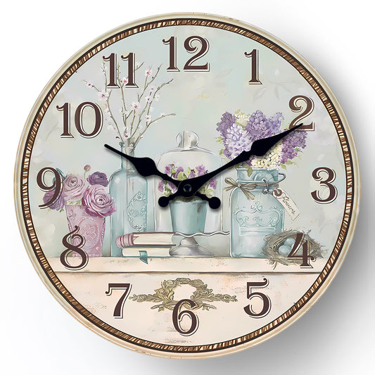 Lady's Vase Minimalist MDF Wall Clock – 10 Inch & 14 Inch Wall Clocks Battery Operated for Living Room Silent Non Ticking Wall Clock