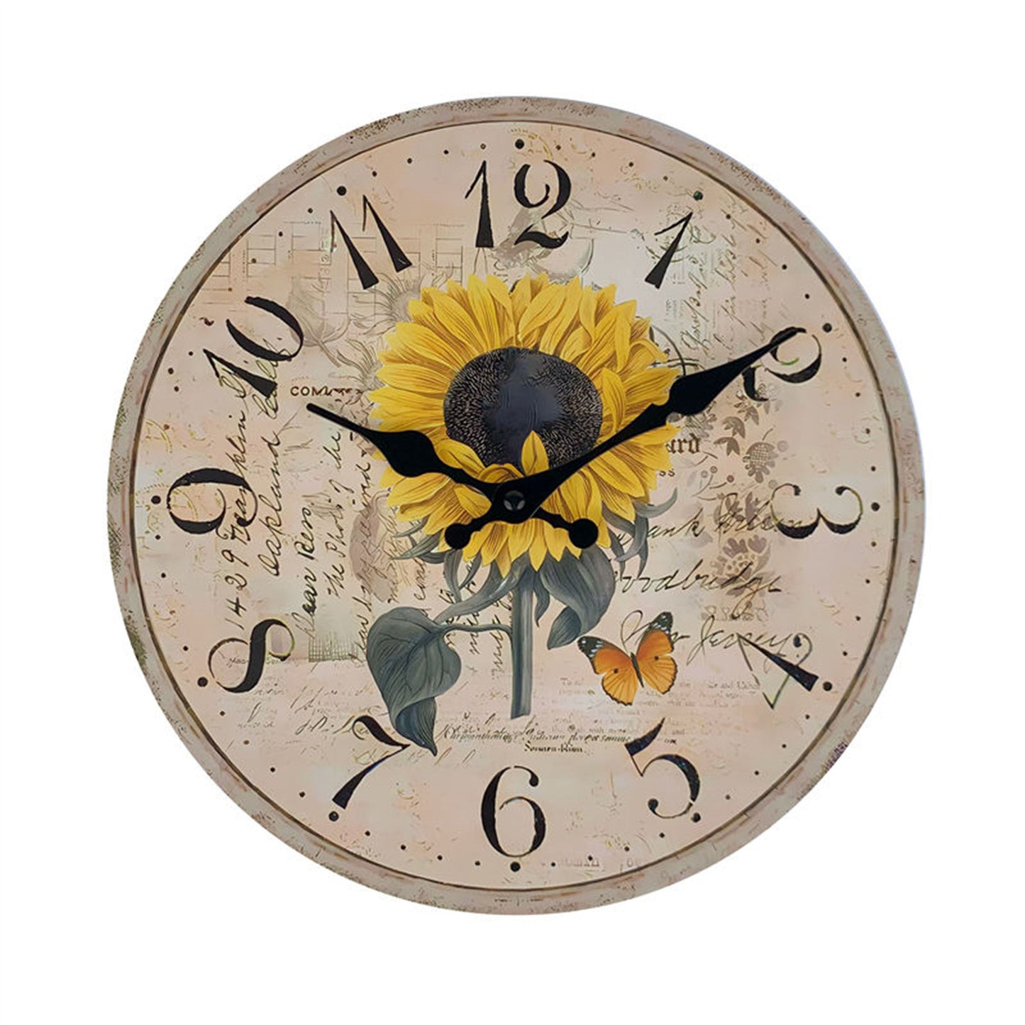 Floral Series Hand Drawn Sunflower MDF Plywood Wall Clock