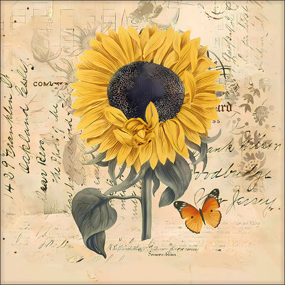 Floral Series Hand Drawn Sunflower MDF Plywood Wall Clock