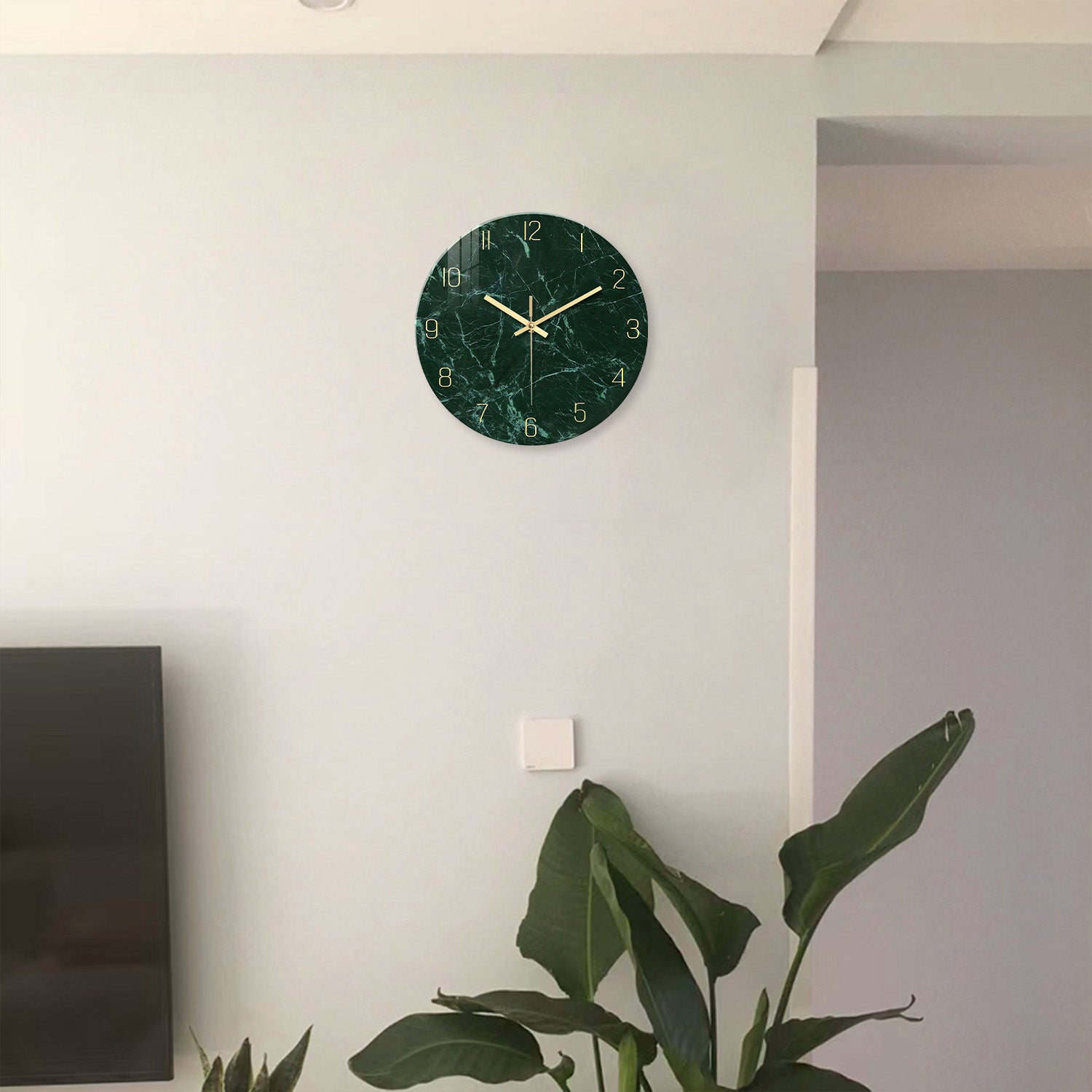 Peacock Green Marbling Glass Wall Clock Non Ticking Kitchen Clocks Wall Battery Operated