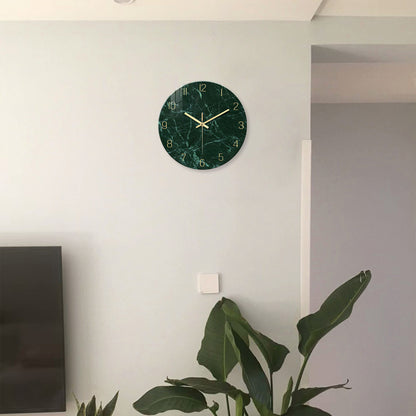 Peacock Green Marbling Glass Wall Clock Non Ticking Kitchen Clocks Wall Battery Operated