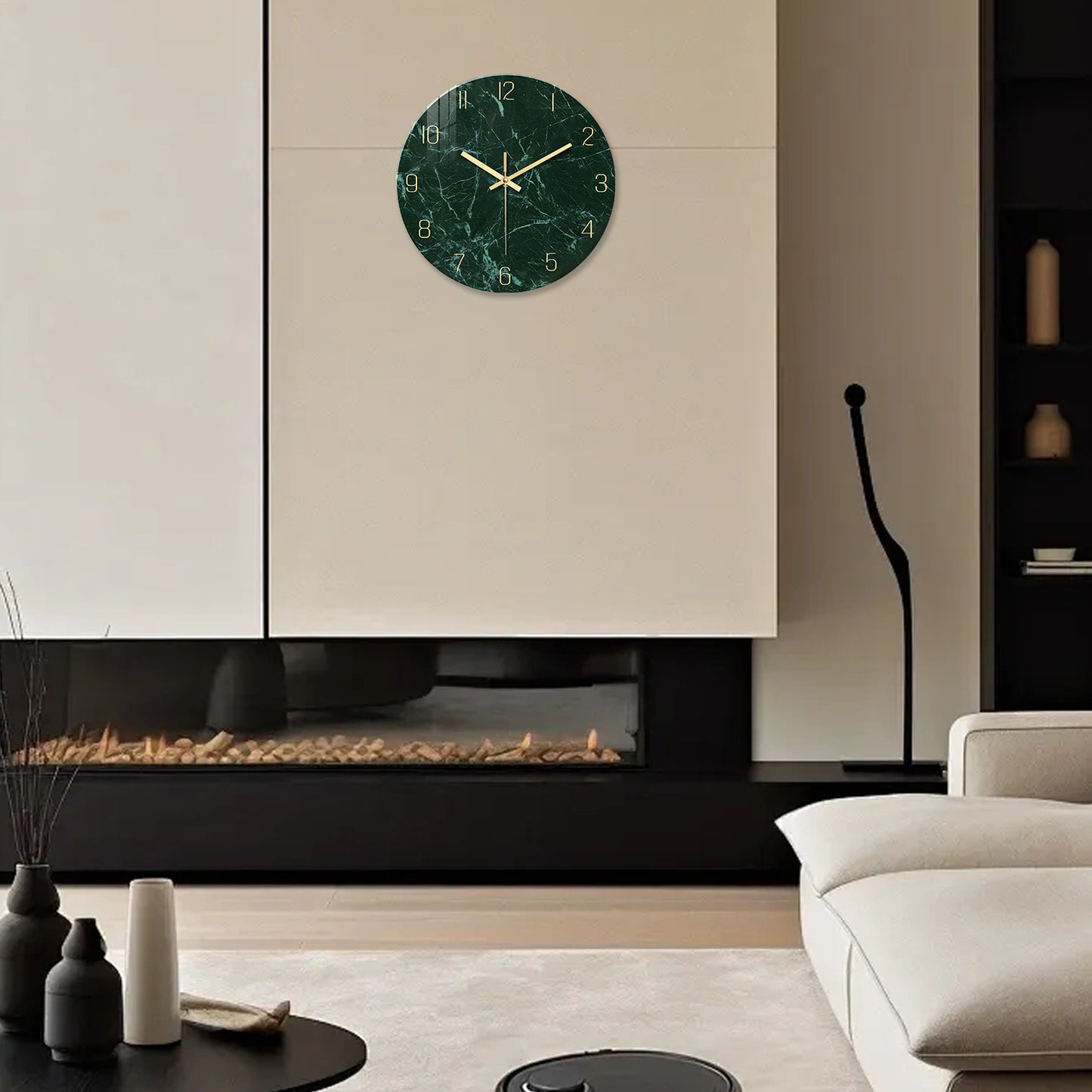 Peacock Green Marbling Glass Wall Clock Non Ticking Kitchen Clocks Wall Battery Operated