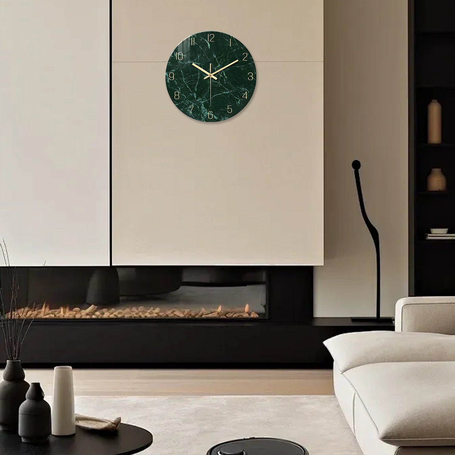 Peacock Green Marbling Glass Wall Clock Non Ticking Kitchen Clocks Wall Battery Operated