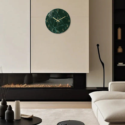 Peacock Green Marbling Glass Wall Clock Non Ticking Kitchen Clocks Wall Battery Operated