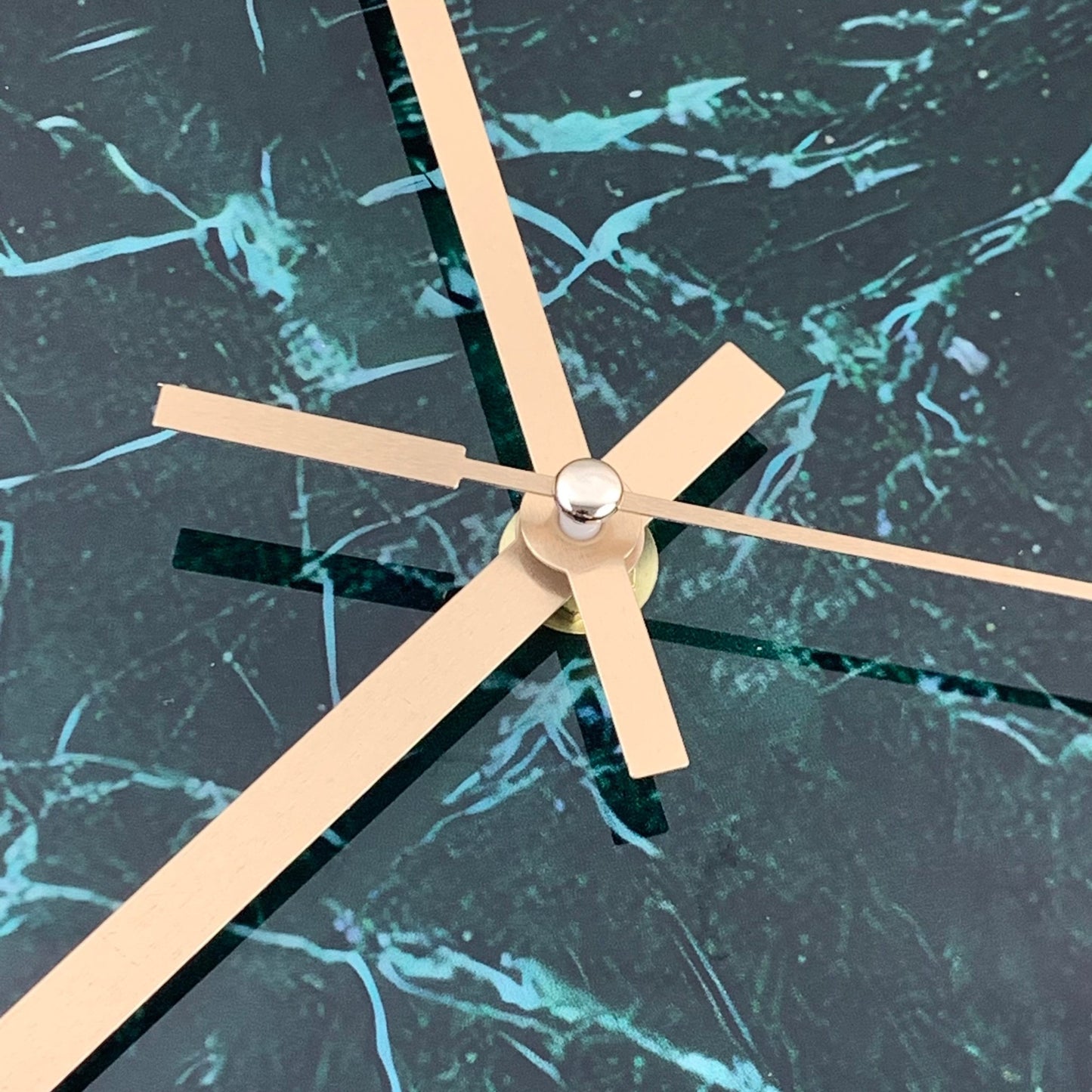 Peacock Green Marbling Glass Wall Clock Non Ticking Kitchen Clocks Wall Battery Operated