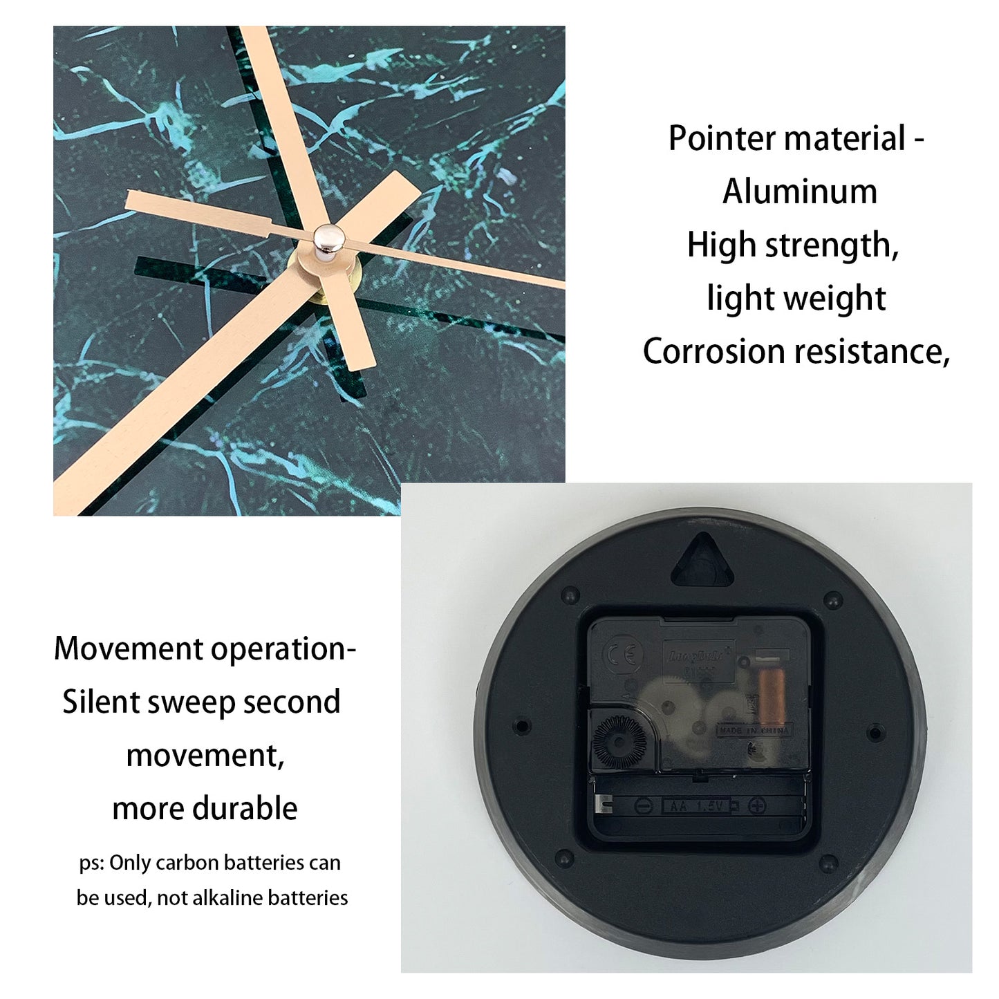 Peacock Green Marbling Glass Wall Clock Non Ticking Kitchen Clocks Wall Battery Operated