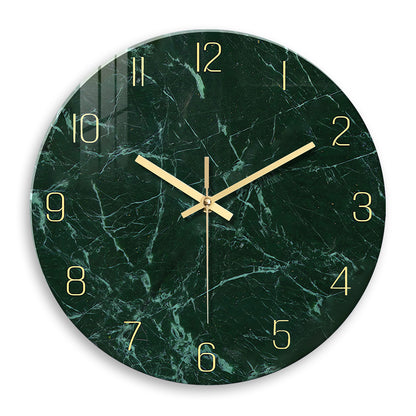 Peacock Green Marbling Glass Wall Clock Non Ticking Kitchen Clocks Wall Battery Operated