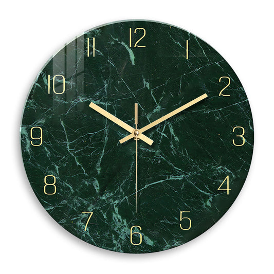 Peacock Green Marbling Glass Wall Clock Non Ticking Kitchen Clocks Wall Battery Operated