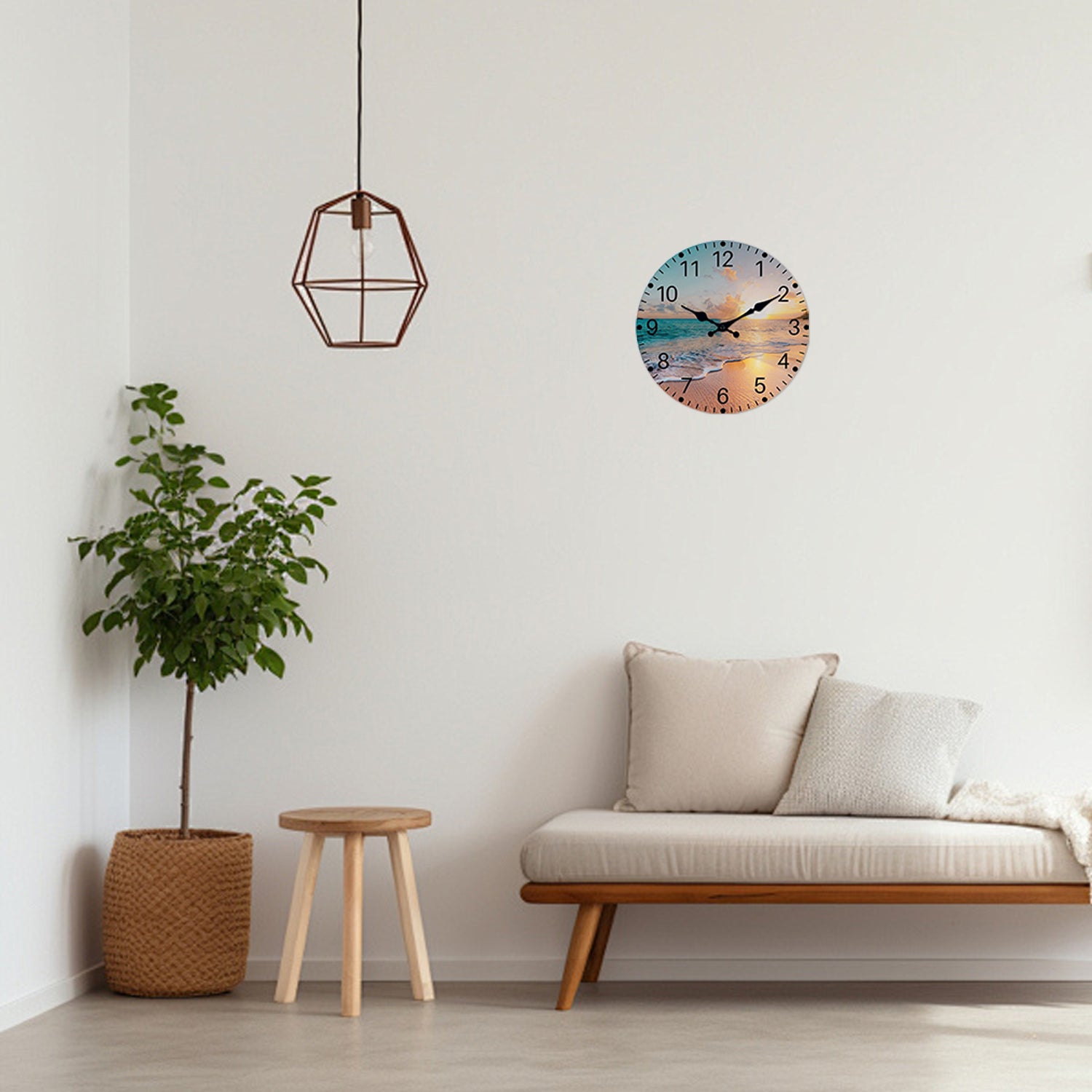 Sea Beach Blue Sky with Sunnest Non-Ticking Silent wall clock Non-Ticking Silent-home Decoration coastal clock