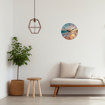 Sea Beach Blue Sky with Sunnest Non-Ticking Silent wall clock Non-Ticking Silent-home Decoration coastal clock