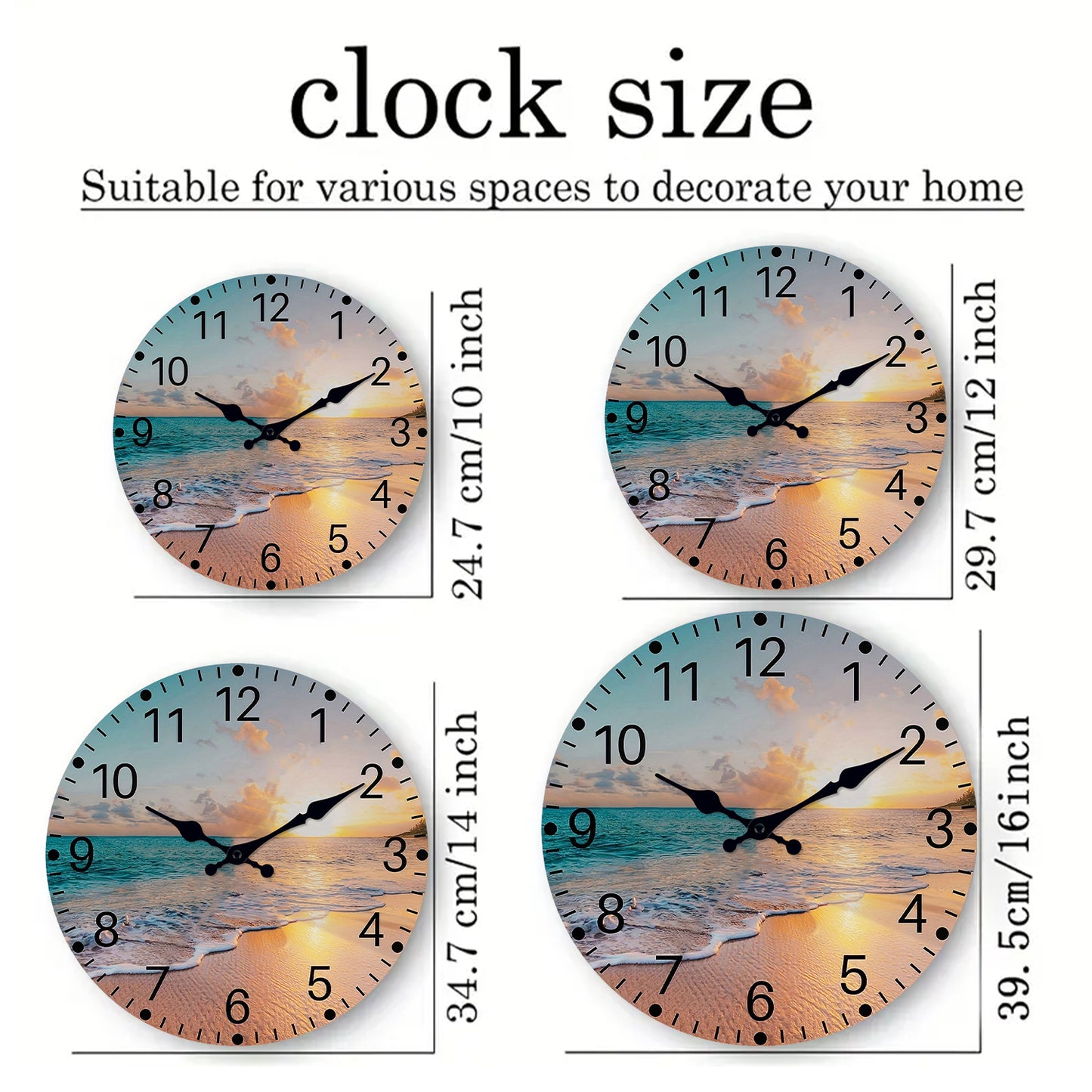 Sea Beach Blue Sky with Sunnest Non-Ticking Silent wall clock Non-Ticking Silent-home Decoration coastal clock