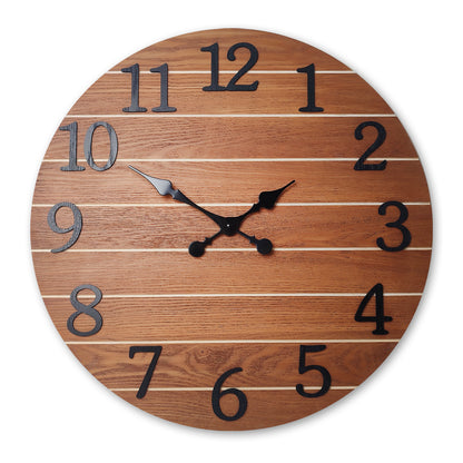Solid wood wall clock Brown Silent Non-ticking Battery Operated