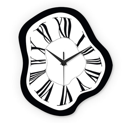 16 Inch Distorted Wooden Wall Clock Silent Modern Roman Numerals Minimalist Decor for Living Room, Bedroom, Office