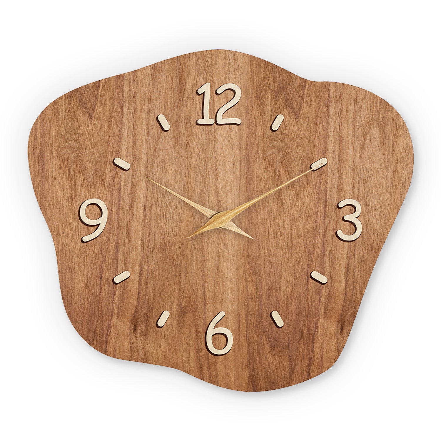 Irregular Wooden Silent Non-Ticking Wall Clock Battery Operated Asymmetrical Clock Wall Decoration for Living Room