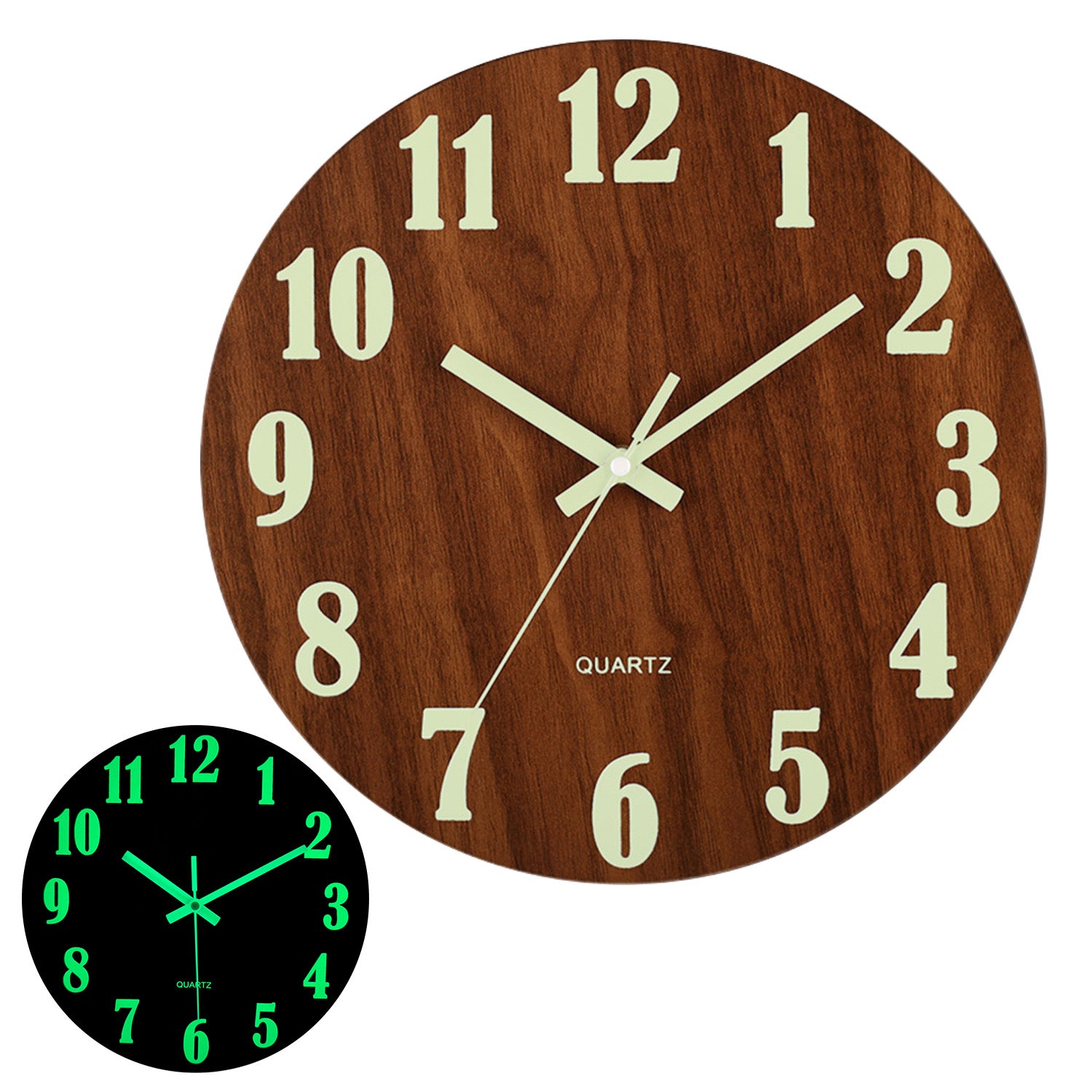 Constantplanet Orologio luminoso al buio da 10 pollici, moderno, silenzioso, senza ticchettio, a batteria, analogico, piccolo, classico, per ufficio, casa, bagno, cucina, camera da letto, scuola, soggiorno 