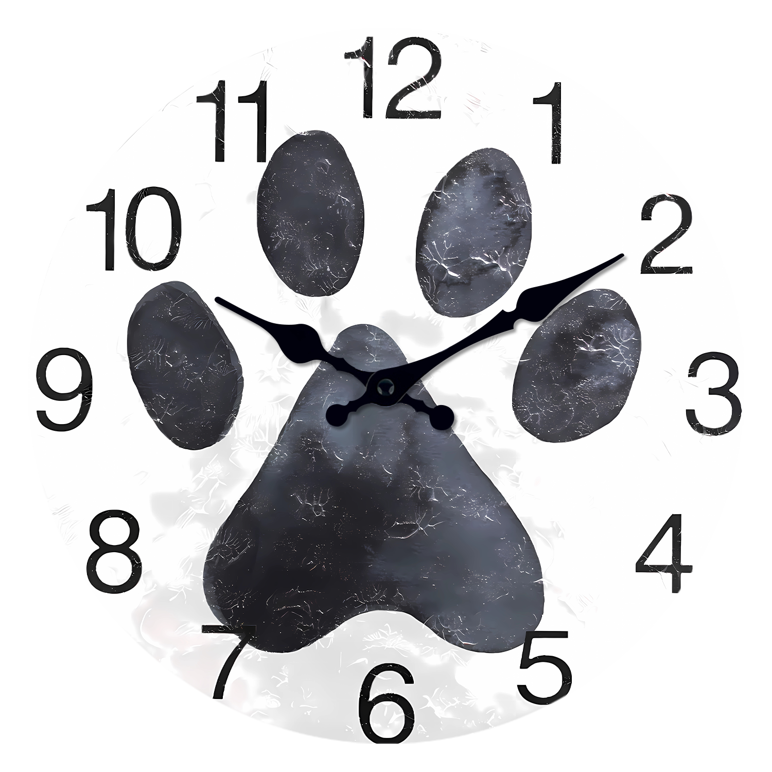 Black and white cat and dog paw print wall clock