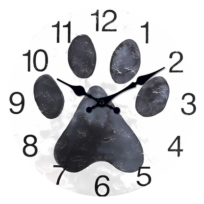 Black and white cat and dog paw print wall clock