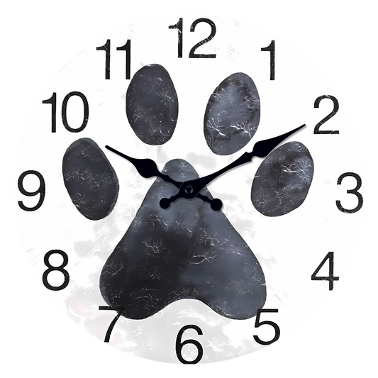 Black and white cat and dog paw print wall clock