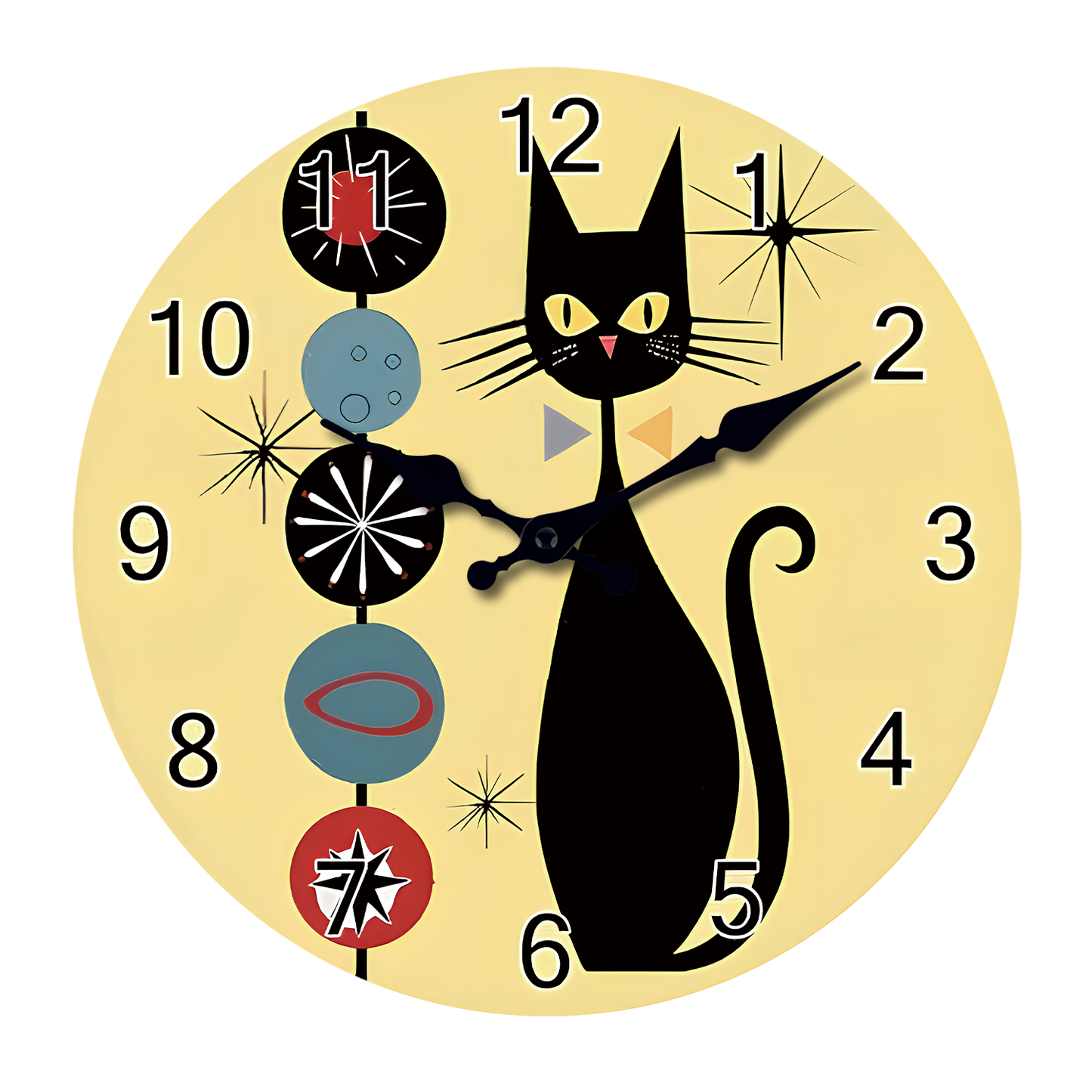 Cat Fur Ball MDF Wall Clock Round Silent Wall Clock Non Ticking Battery Operated for Study Room