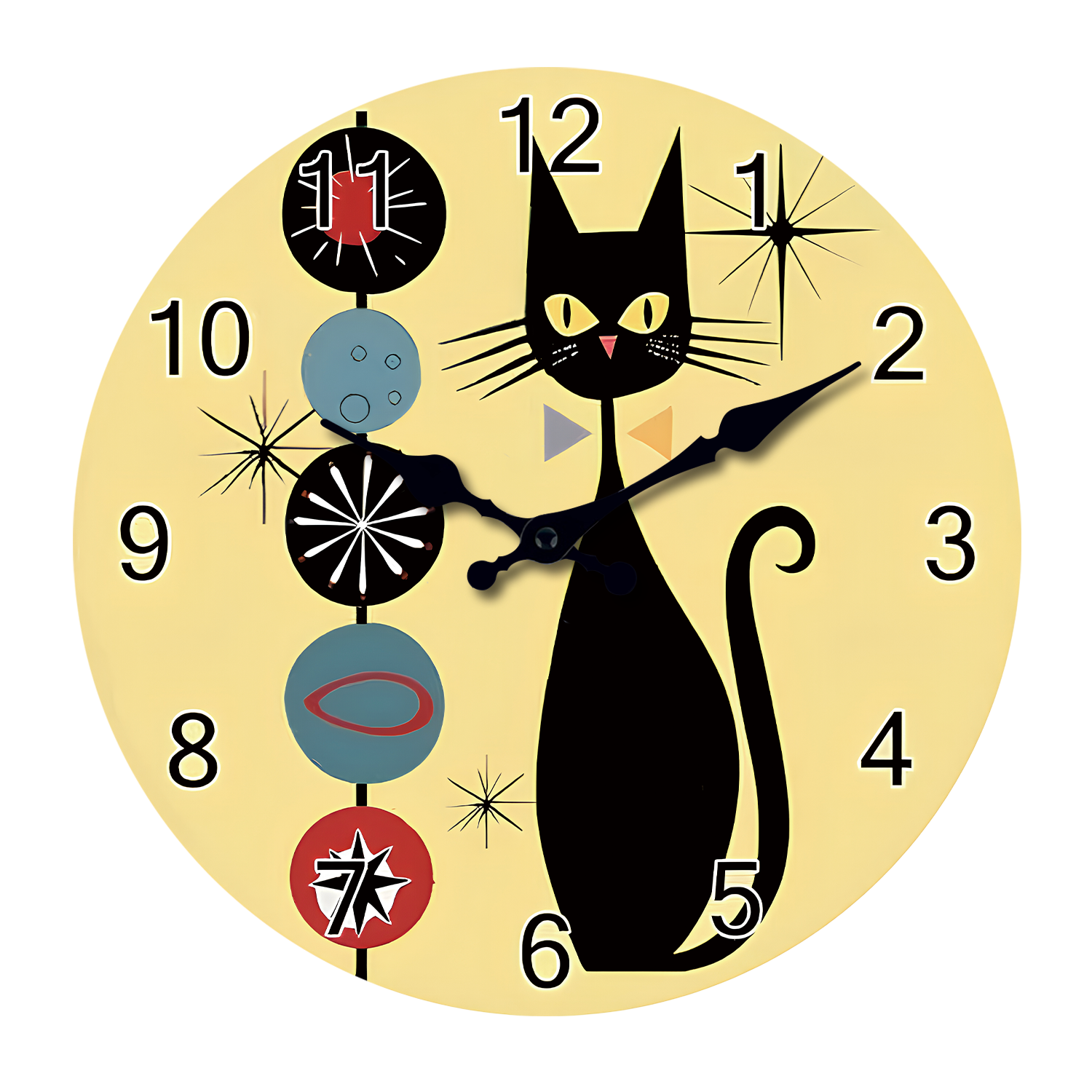 Cat Fur Ball MDF Wall Clock Round Silent Wall Clock Non Ticking Battery Operated for Study Room